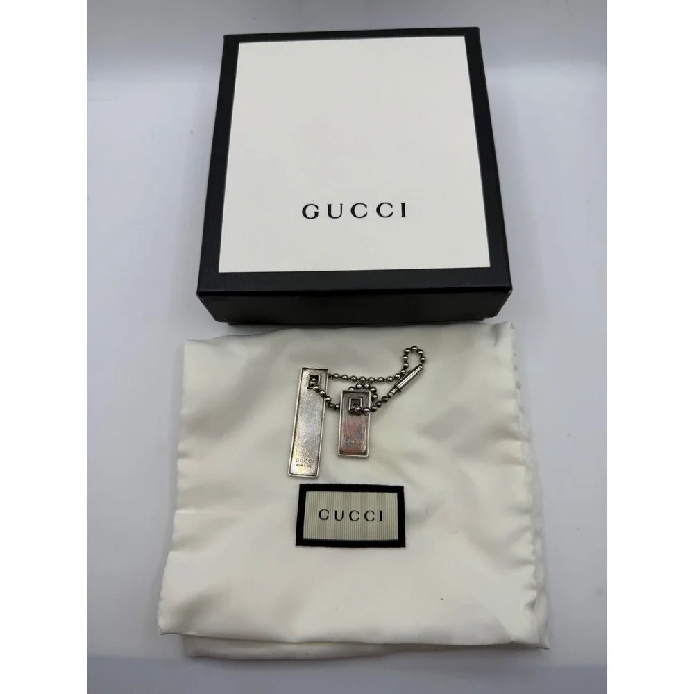 Gucci Sterling Silver Double Dog Tag Keychain Made in Italy Box Dustbag - Picture 1 of 6